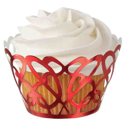 Red Foil Swirls, 18 st cupcake wraps